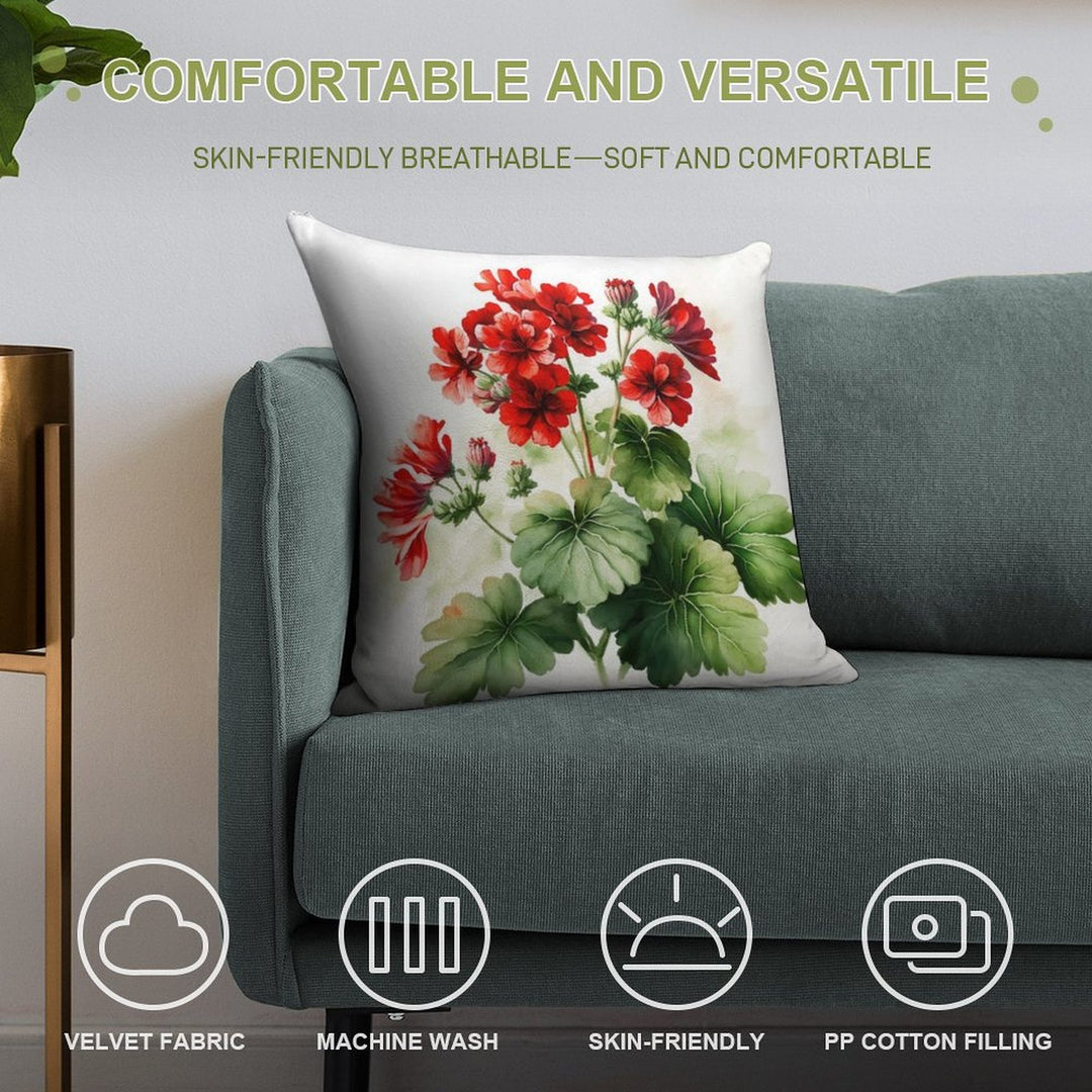 Red Geranium Flowers Soft Style Accent Throw Pillow