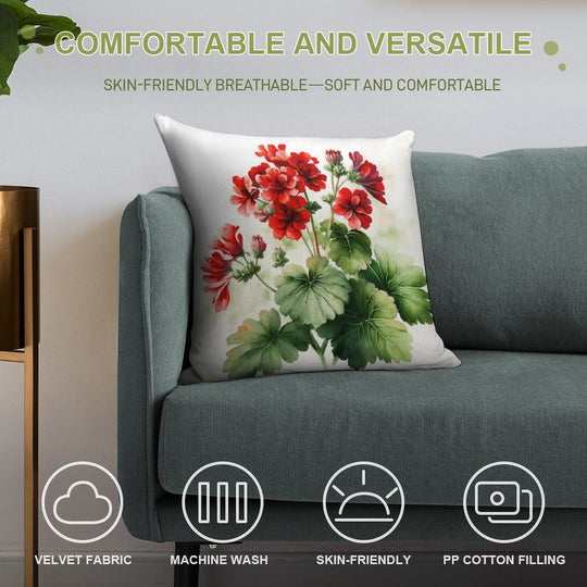 Red Geranium Flowers Soft Style Accent Throw Pillow