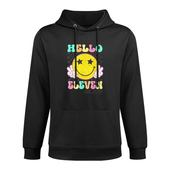 Hello Eleven Est 2014 11 Years Old 11th Birthday Girls Boys Kangaroo Pocket Hoodie