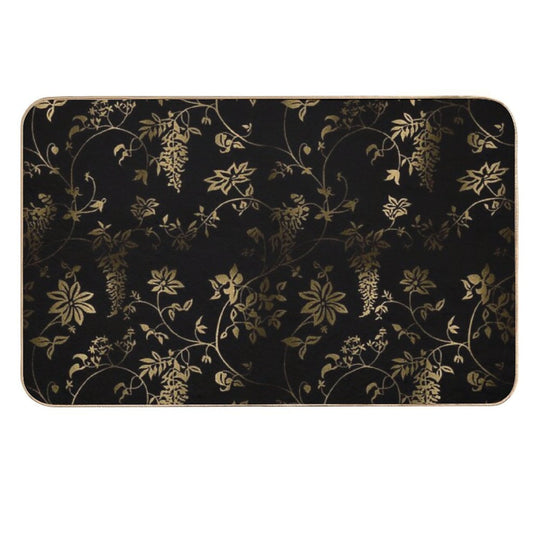 Black Gold Roses Flowers  Absorbent Bath Mat