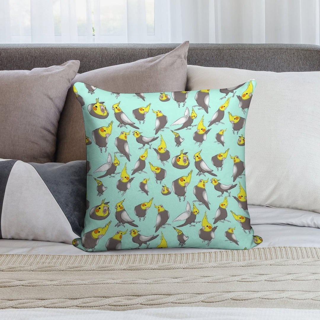 Cockatiel Doodle Pattern Soft Reinforced Edging Throw Pillow