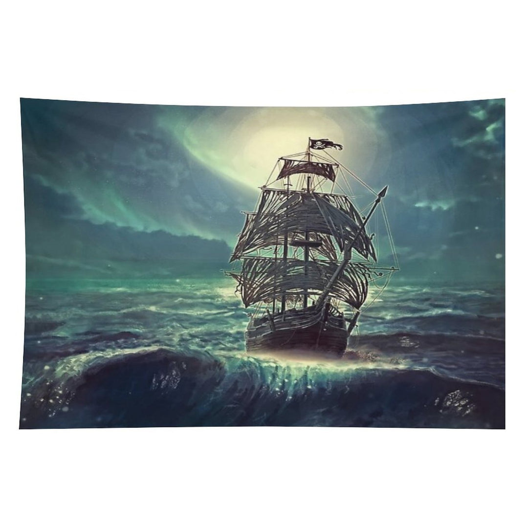 Ghost Pirate Ship at Night Tapestry