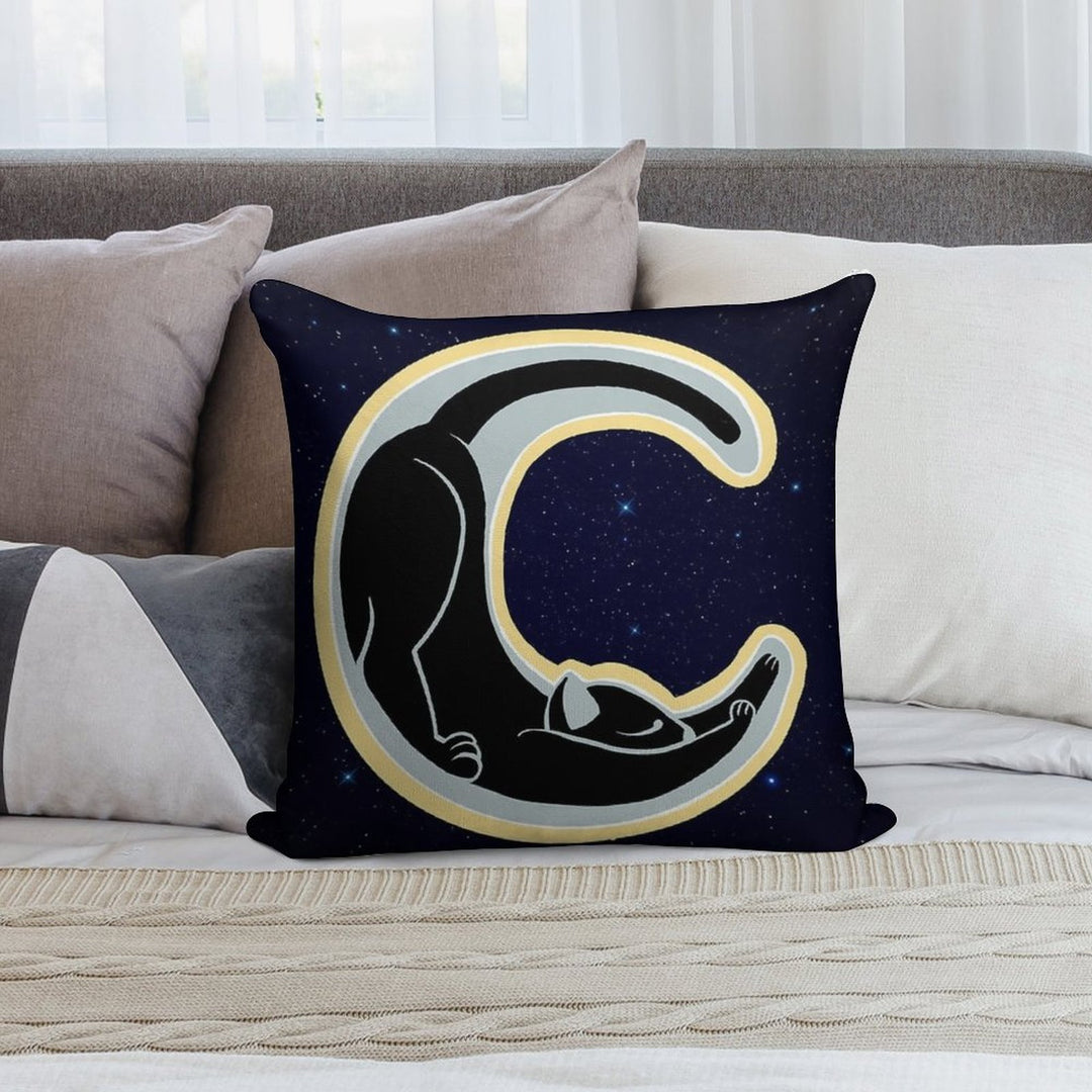Celestial Stretching Moon Cat Soft Bedroom Essential Throw Pillow