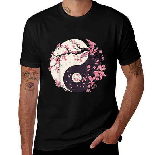 Cherry Blossom Yin Yang Tree of Life Moon Sun Duality  Quick-drying T-Shirt
