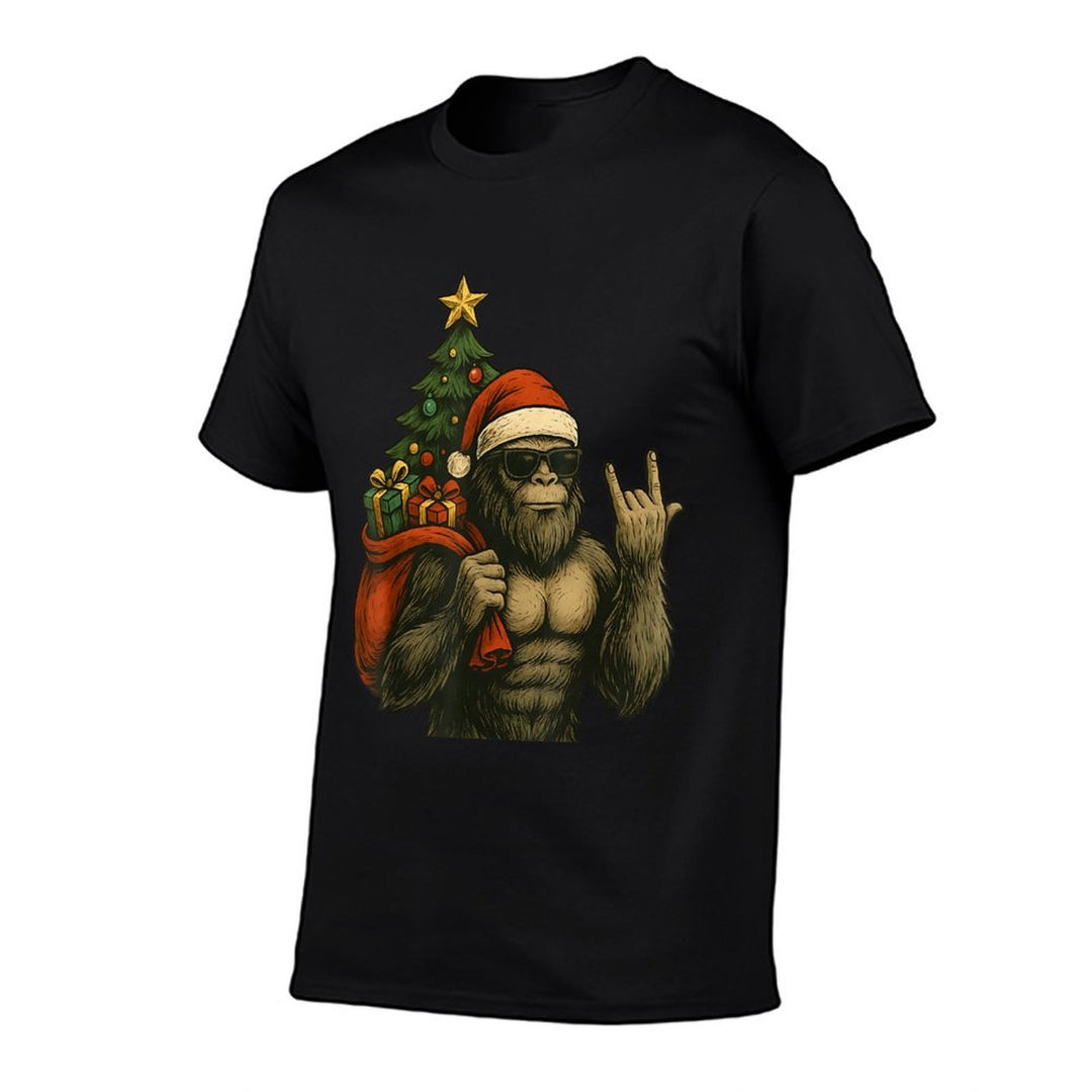Bigfoot Santa Christmas Tree Rock On Funny Xmas Sasquatch  Versatile T-Shirt
