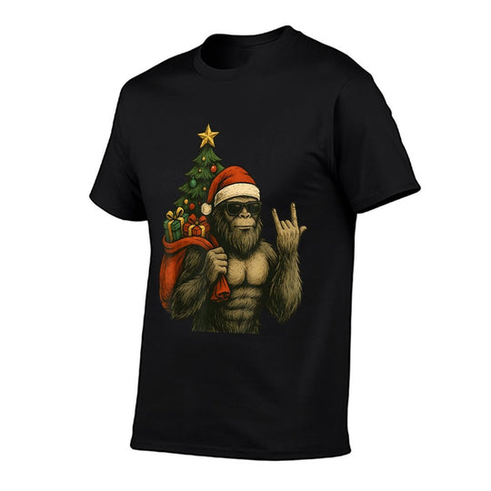 Bigfoot Santa Christmas Tree Rock On Funny Xmas Sasquatch  Versatile T-Shirt