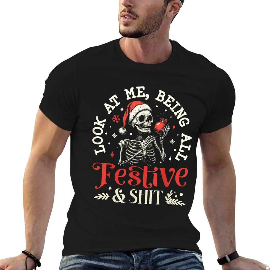 Look at Me Being All Festive And Shit Christmas Skeleton Men  Heathered Texture T-Shirt