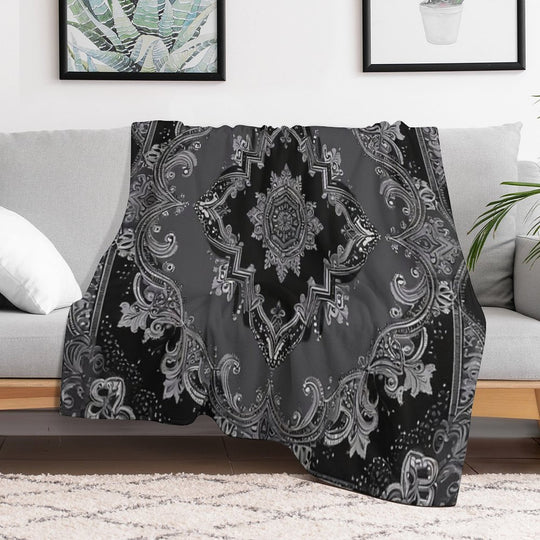 RogerPattern - Timeless Elegance Black & Gray Bandana for Fashion & Home Travel-friendly Throw Blanket