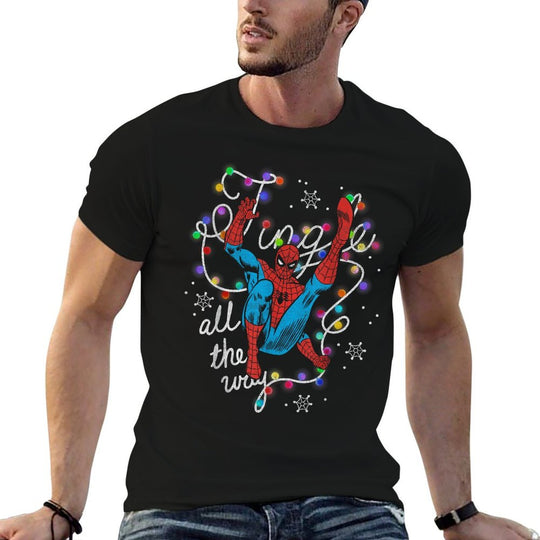 Marvel Christmas Spider-Man Jingle All The Way Action Pose  Rolled Sleeves T-Shirt
