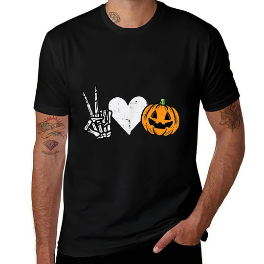 Peace Love Pumpkin Skeleton Halloween Costume For Women  Wrinkle-resistant T-Shirt