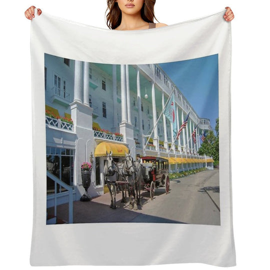 Carriage at The Grand Hotel, Mackinac Island, Michigan Durable Throw Blanket
