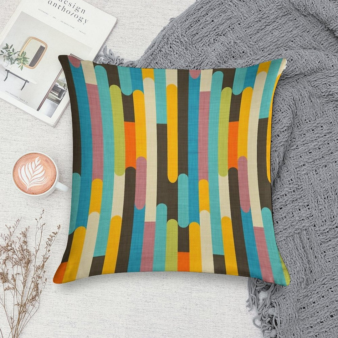 Retro Color Block Popsicle Sticks Blue Soft Washable Throw Pillow