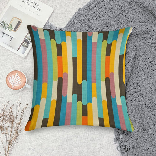 Retro Color Block Popsicle Sticks Blue Soft Washable Throw Pillow