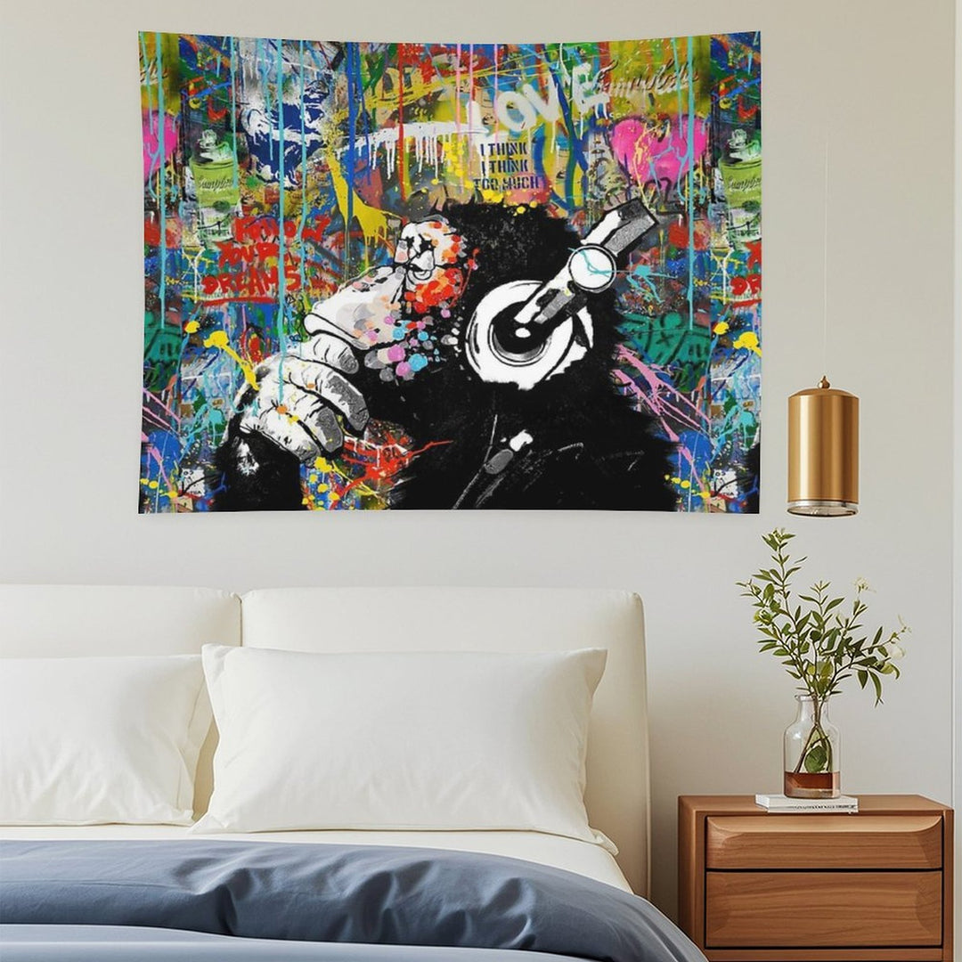 Monkey Thinker - Banksy Urban Contemporary Colorful Street Art -  DJ Chimp Tapestry