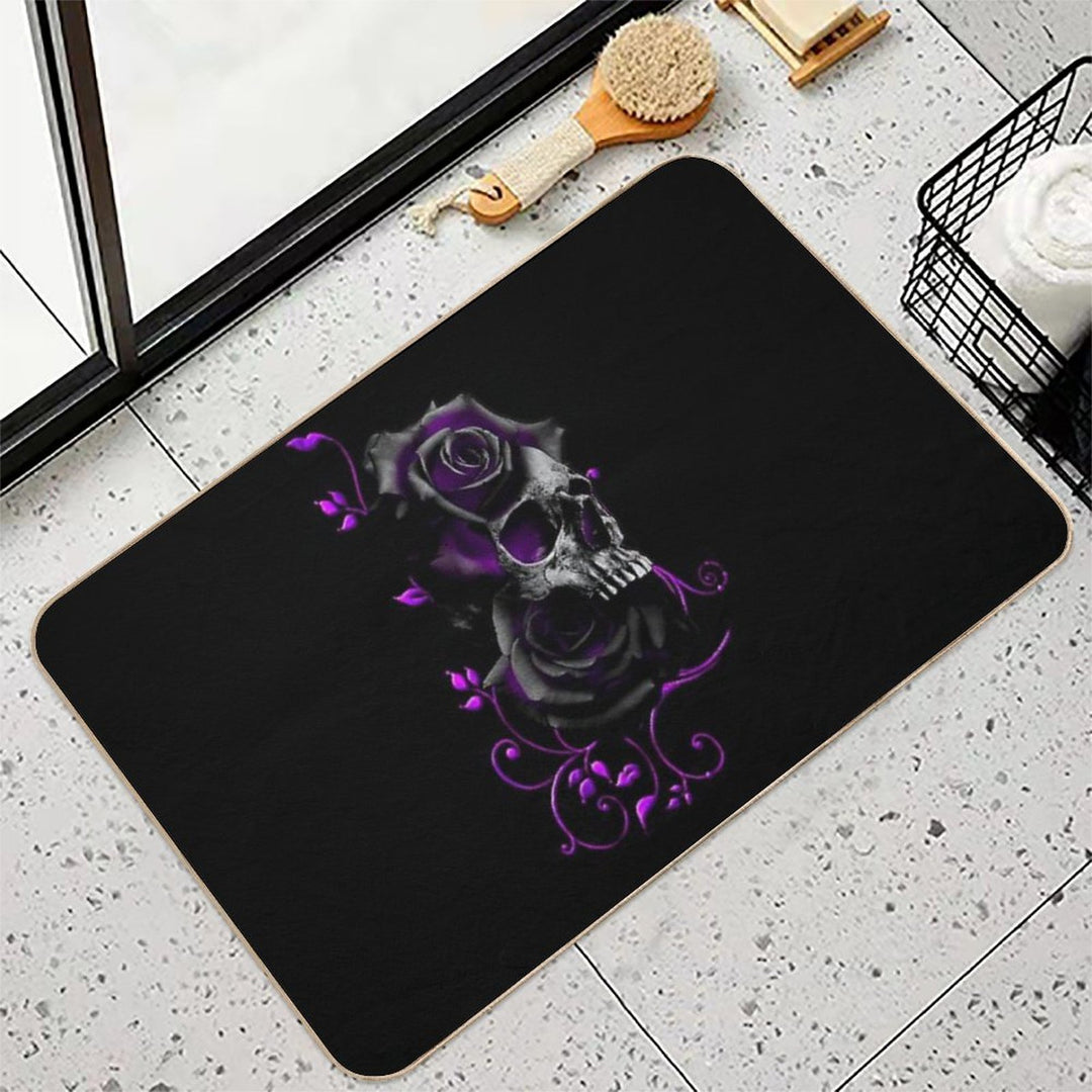 Skull with Black And Purple Roses  Eco-Friendly Bath Mat