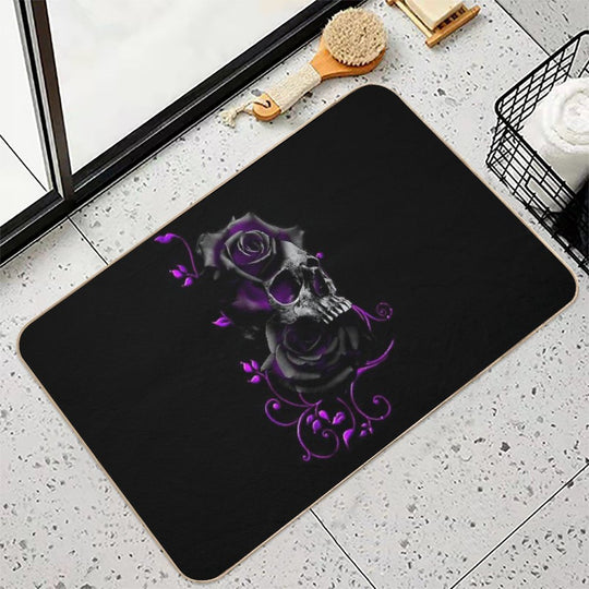 Skull with Black And Purple Roses  Eco-Friendly Bath Mat