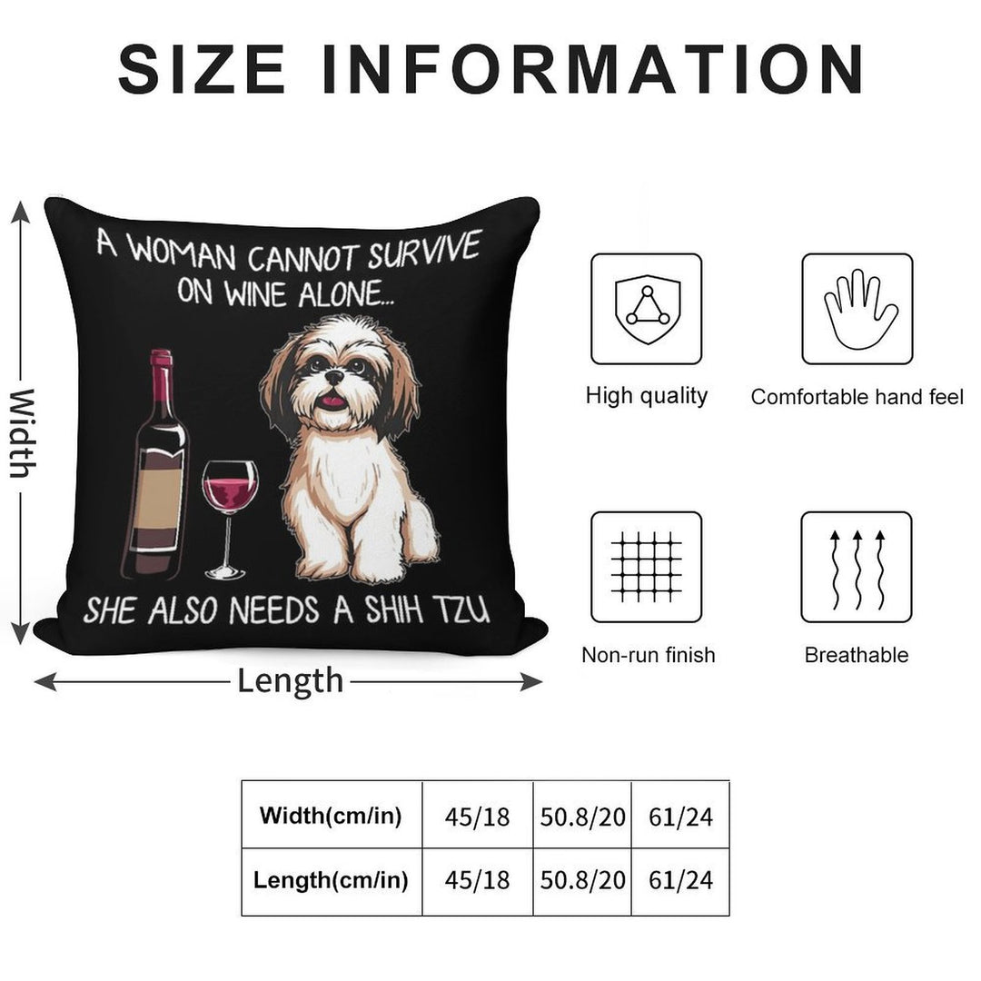Shih Tzu And Wine Funny Dog Soft Home Decor Throw Pillow