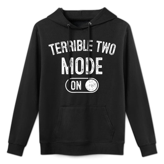 Terrible Two Mode On 2Nd Birthday Gifts Bday 2 Years Old Cotton-Polyester Blend Hoodie
