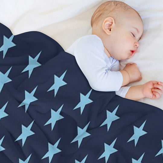 Small BABY BLUE And NAVY BLUE STARS Easy Care Throw Blanket