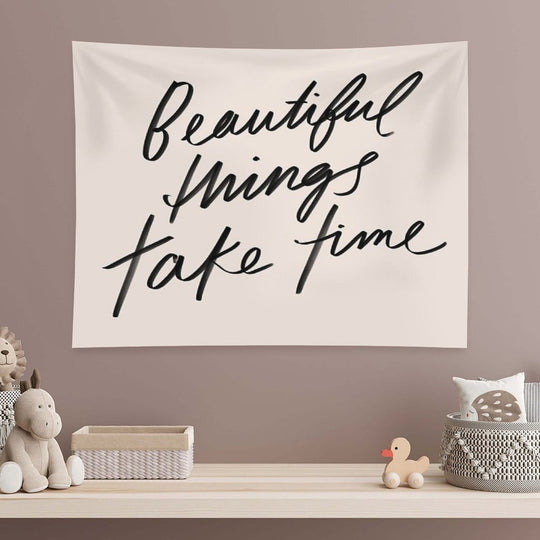 Beautiful Things Take Time - Inspirational Quote, Hand-lettering Simple Lettering by Morgan Harper Nichols, MHN Tapestry