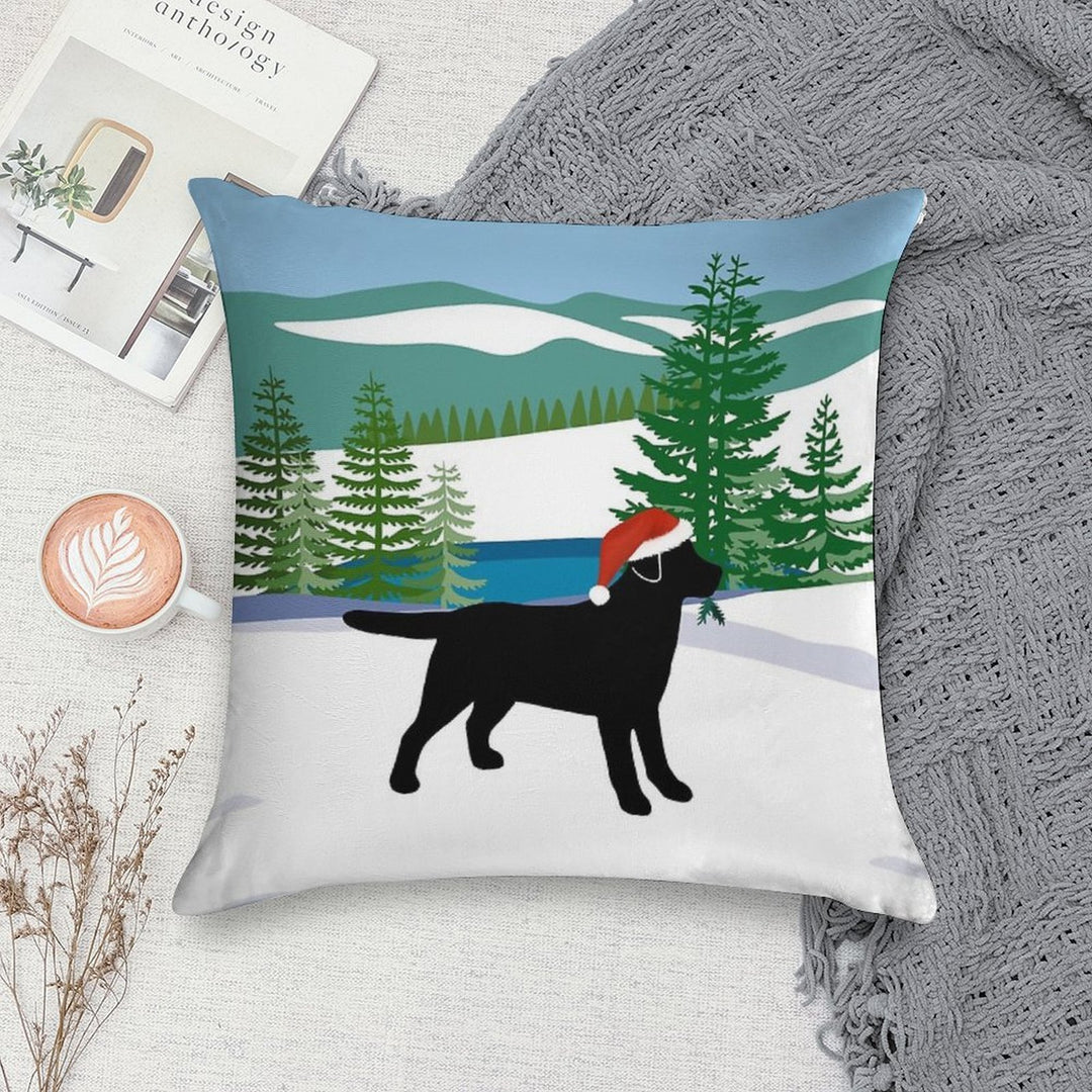 Black Labrador Christmas Winter View Soft Luxury Feel Throw Pillow