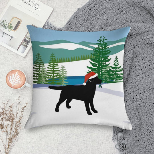 Black Labrador Christmas Winter View Soft Luxury Feel Throw Pillow