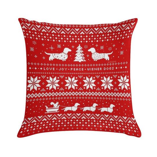 Dachshunds Christmas Sweater Pattern Soft Reinforced Edging Throw Pillow