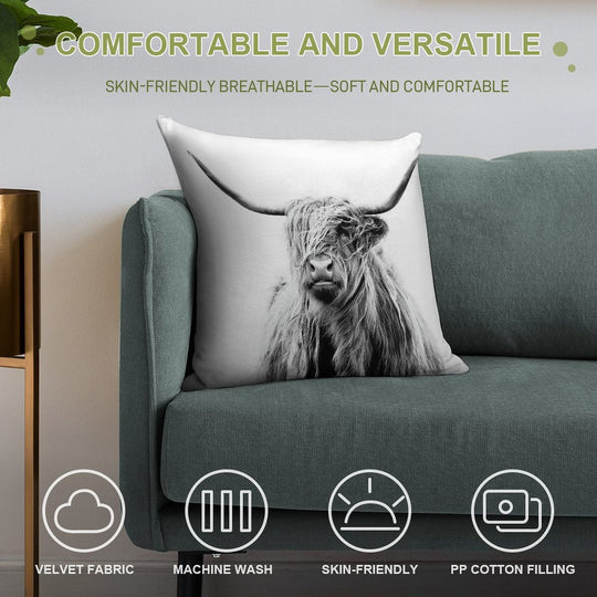 B+W Highland Cow Soft Durable Construction Throw Pillow