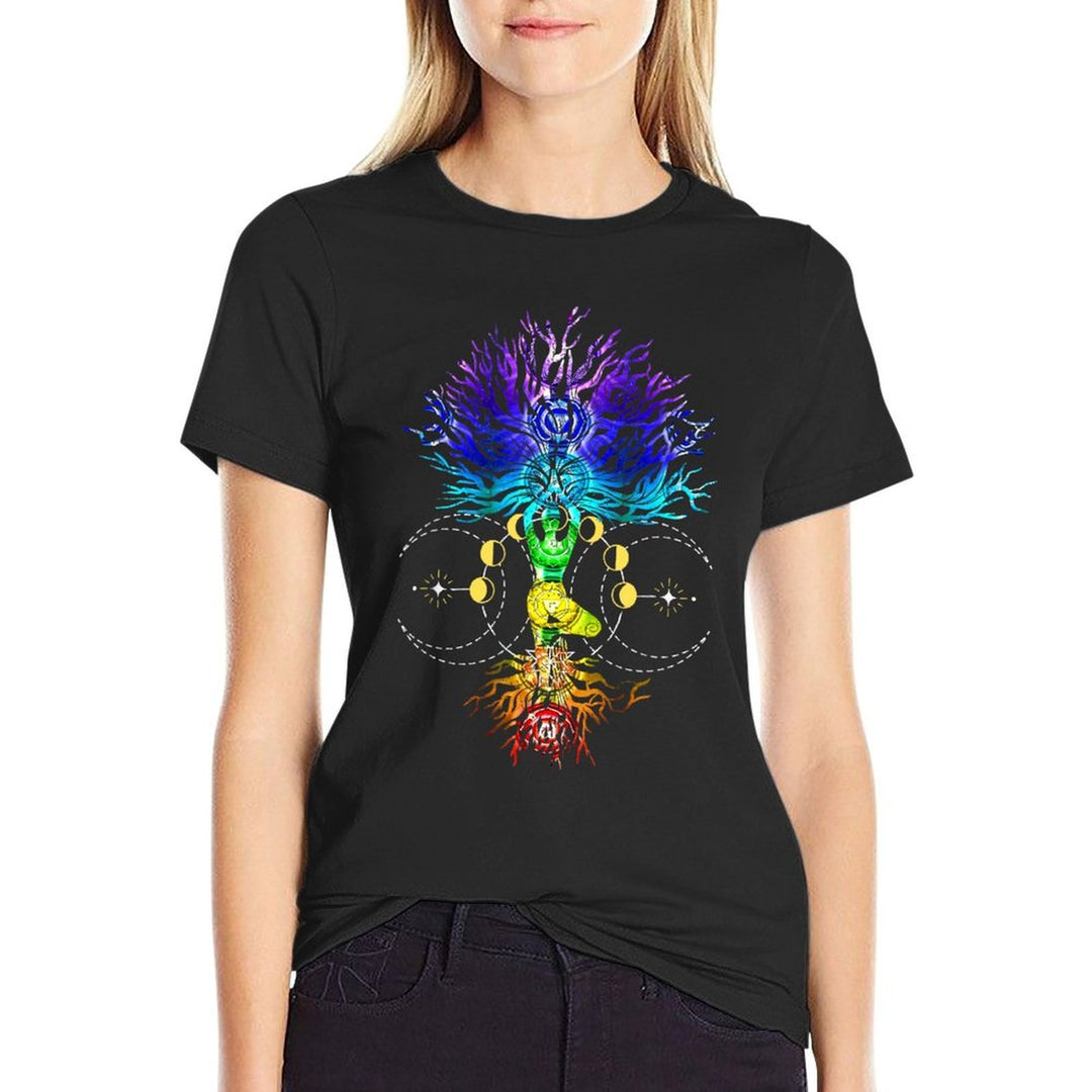 Chakra Tree of Life with Phases Of The Moon Hatha Yoga  Tagless Design T-Shirt