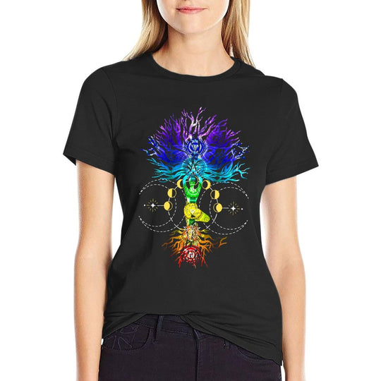Chakra Tree of Life with Phases Of The Moon Hatha Yoga  Tagless Design T-Shirt