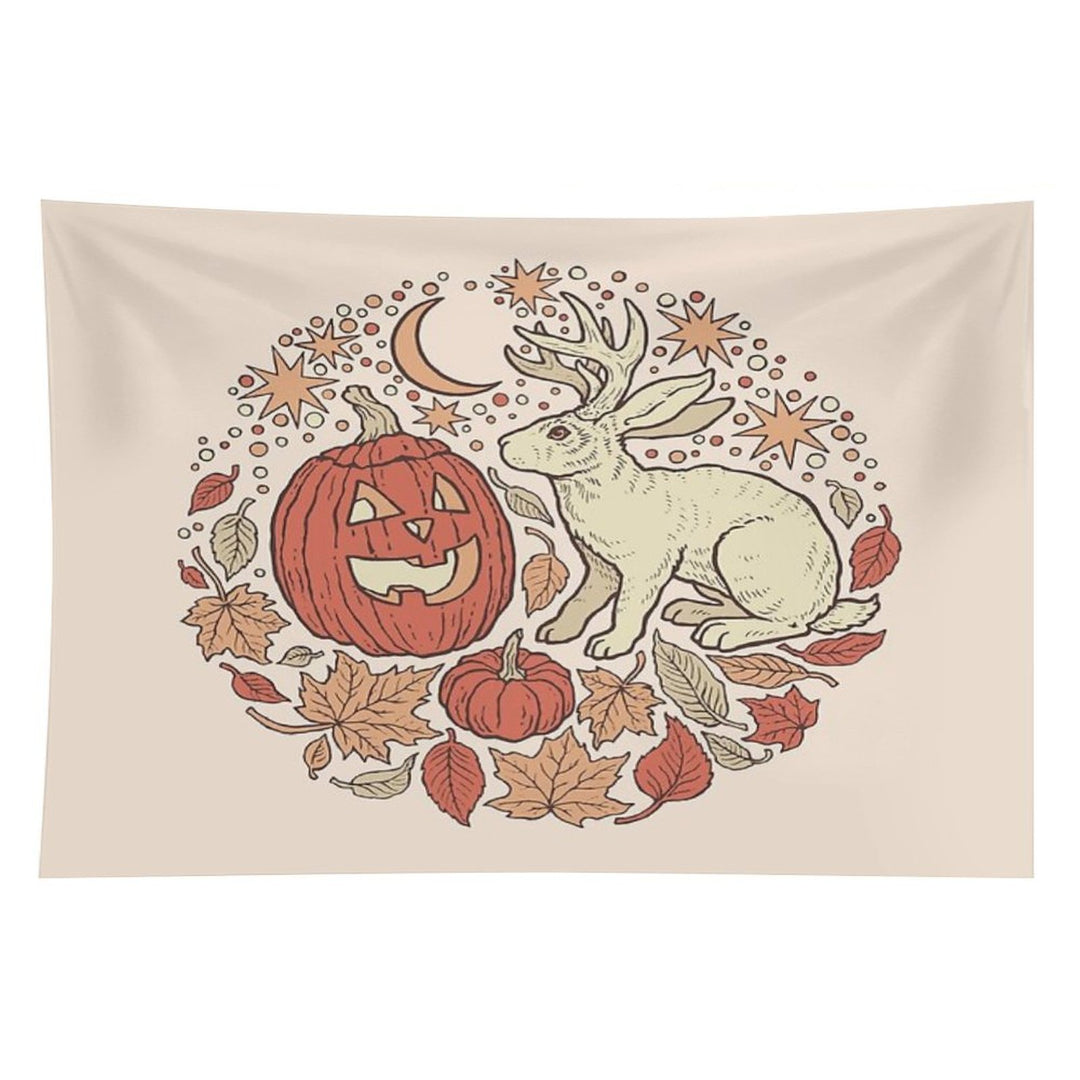Halloween Friends  Jackalope And Jack-O-Lantern Autumn Art Tapestry