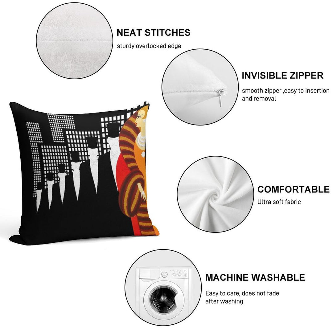 Sophisticated Art Deco Cosmopolitan Fashion Art Soft Reinforced Edging Throw Pillow