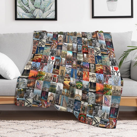 Typical New York - Collage of Images of The City And History Plush Throw Blanket