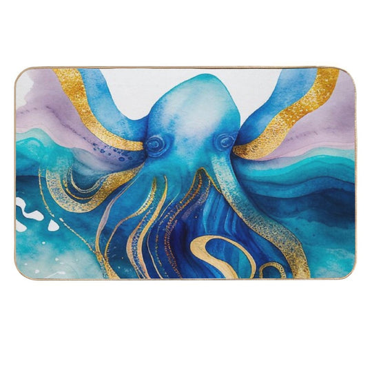 Octopus OceanTales Watercolor Sea Gold Modern Artwork Painting  Toxin-Free Bath Mat