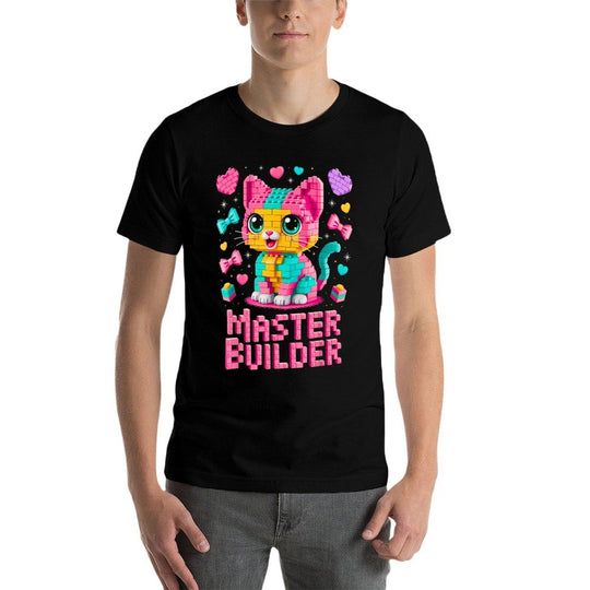 Master Builder Cat Lover Building Bricks Blocks Kids Girls  Wrinkle-resistant T-Shirt