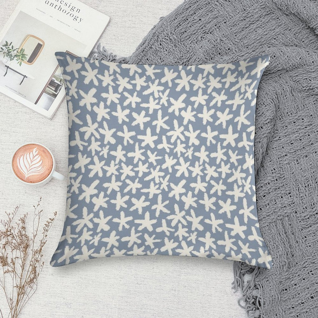 Minimal White Flower Pattern – Hand-Drawn Floral Design on Blue Soft Short Plush Fabric Throw Pillow