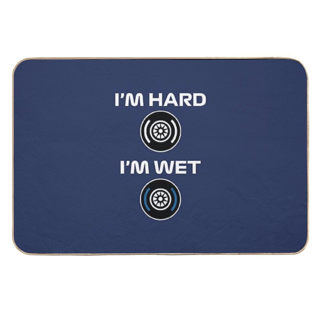 Funny Design I'm HardI'm Wet (Racing Tyres Design - WhiteNavy BG)  Odorless Bath Mat