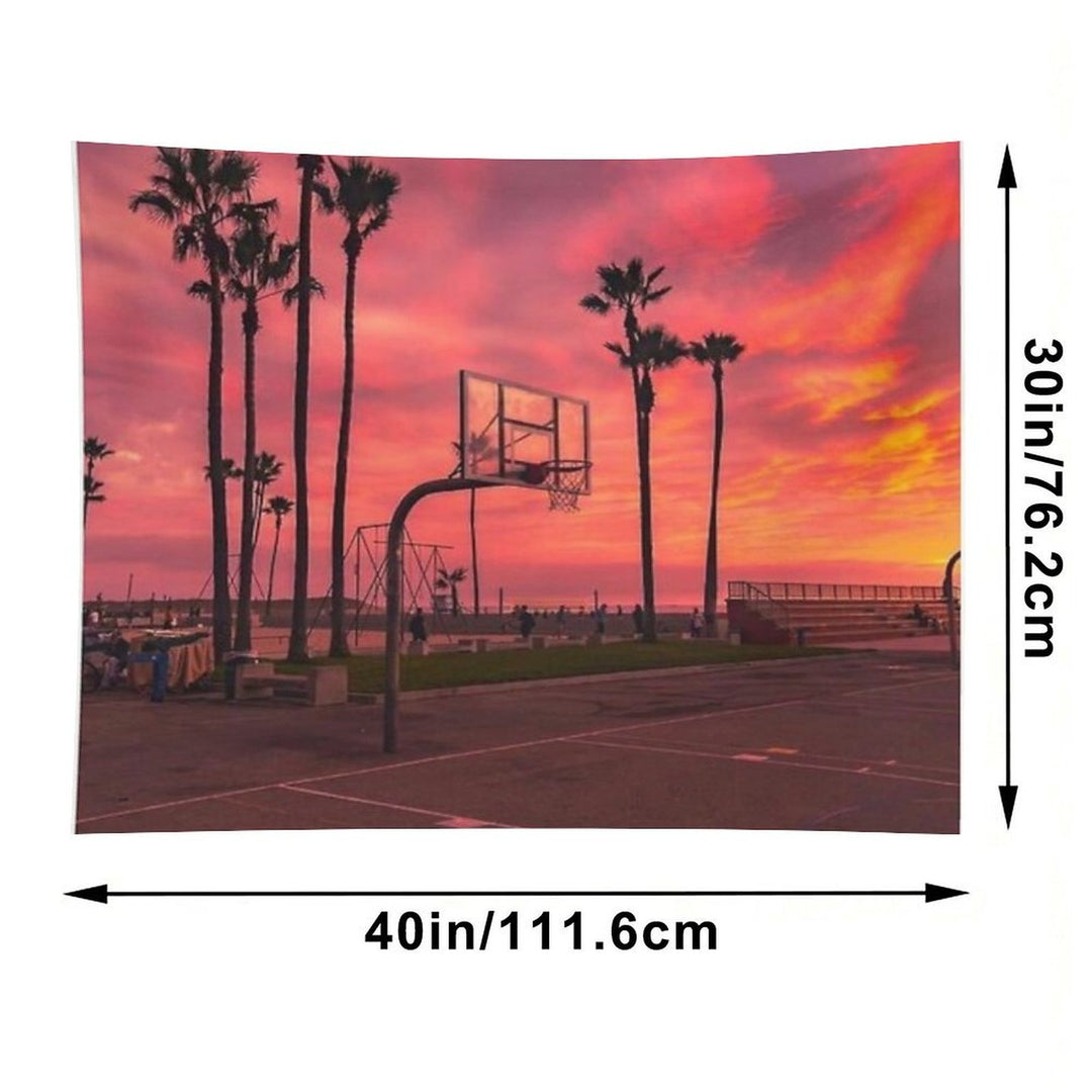 Basketballground And Purple Sunset Tapestry