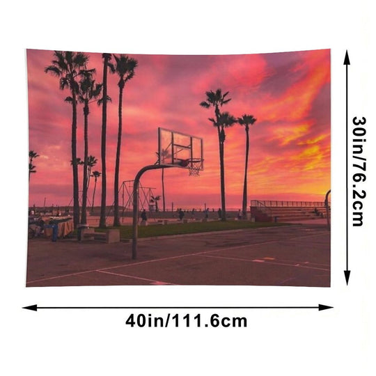 Basketballground And Purple Sunset Tapestry