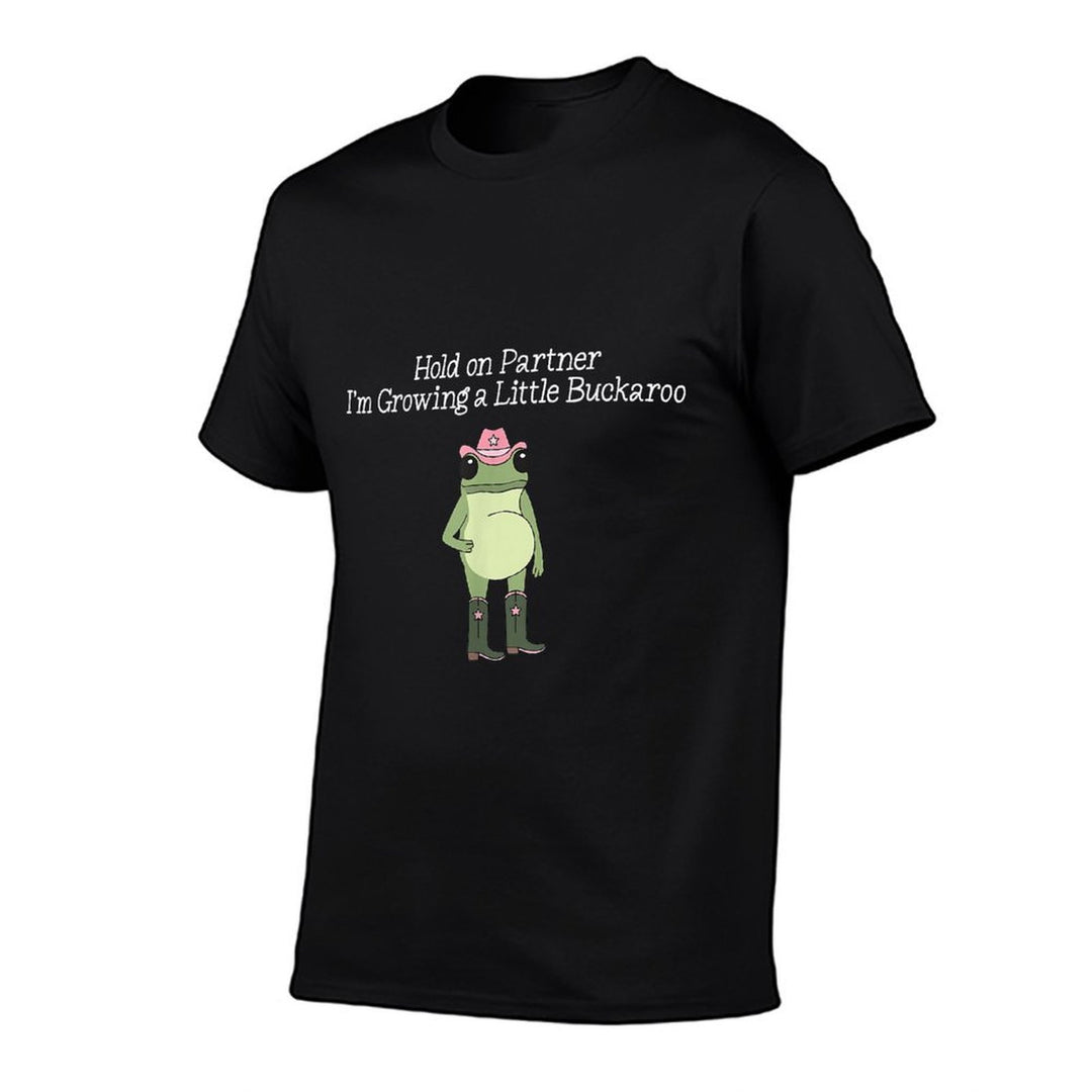 Hold On Partner Im Growing A Little Buckaroo Frog Pregnancy  Eco-friendly Material T-Shirt