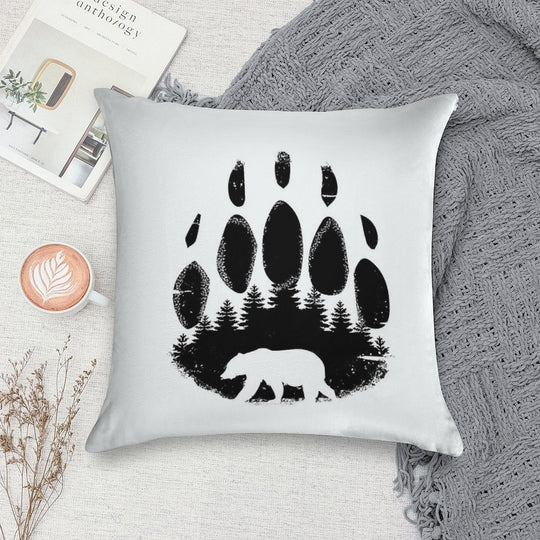 Black Bear Paw Print - Forest Landscape Soft Washable Throw Pillow