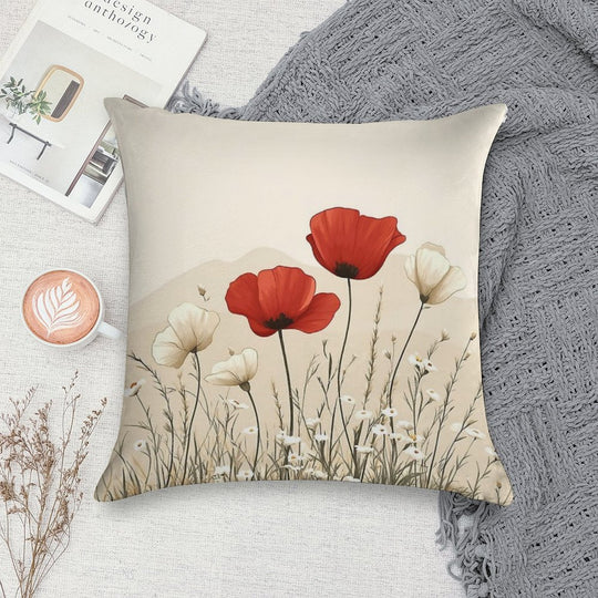 Red Poppies In Bloom Soft Reinforced Edging Throw Pillow
