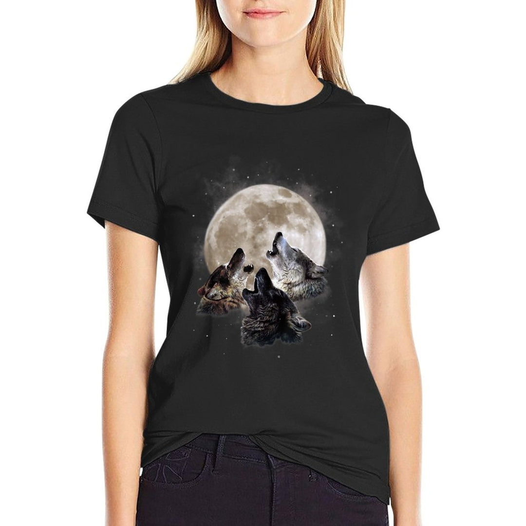 Three Wolves Howling at The Moon - Wolf Lover  Eco-friendly Material T-Shirt