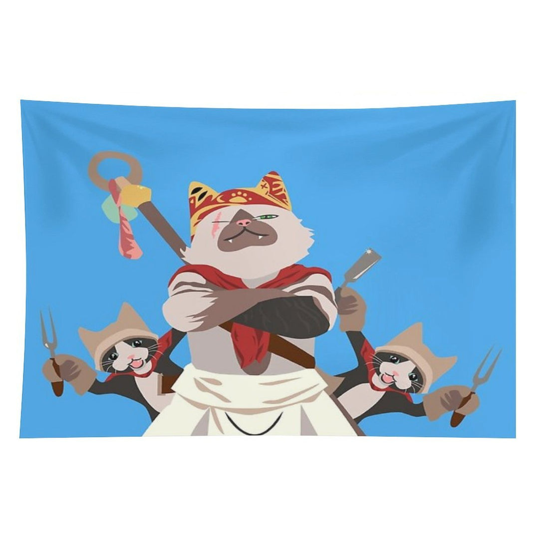 Meowscular Chef And His Crew Tapestry