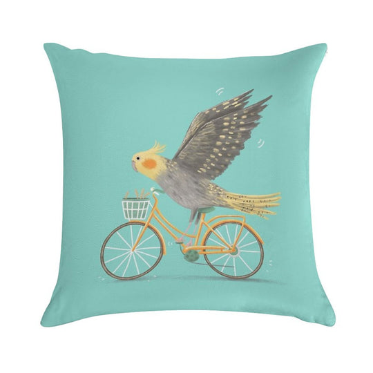 Cockatiel on A Bicycle Soft Anti-Pilling Throw Pillow