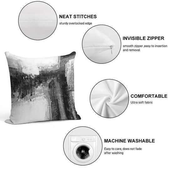 Black White Abstract Soft Shrink-Resistant Throw Pillow