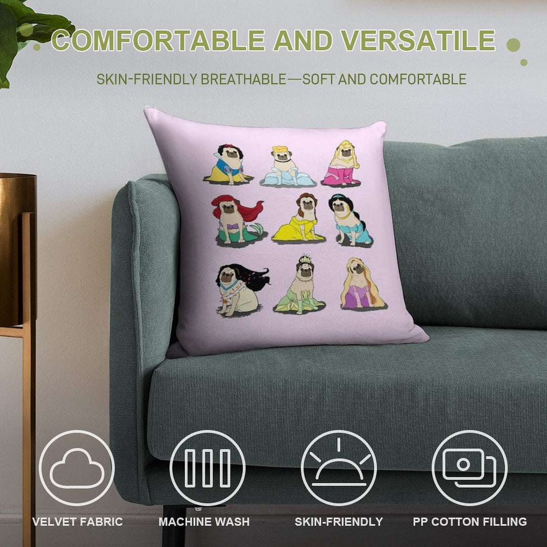 Pug Princesses Version 2 Soft Skin-Friendly Throw Pillow