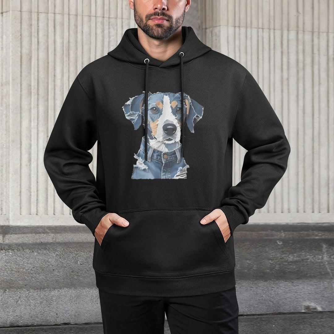 Dog Pattern Denim Patchwork Art Men Women Funny Tee Shape Retention Hoodie