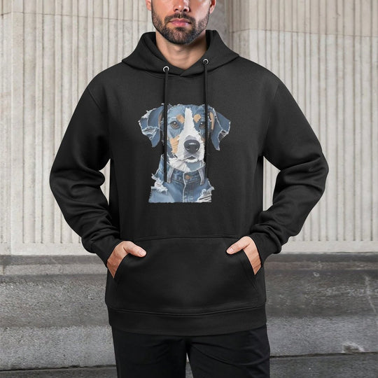 Dog Pattern Denim Patchwork Art Men Women Funny Tee Shape Retention Hoodie