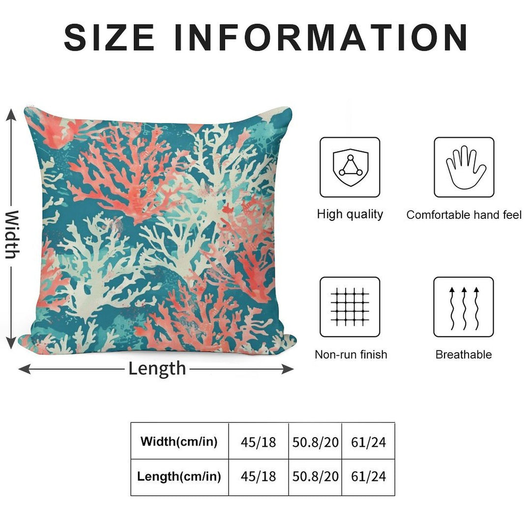 Teal Coral Reef Pattern Soft Reinforced Edging Throw Pillow